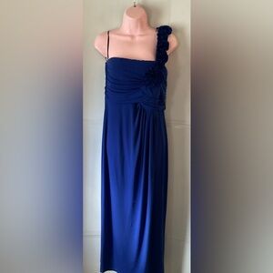 Valerie Bertinelli Navy Blue Maxi Dress size 14 one shoulder strap new with tags